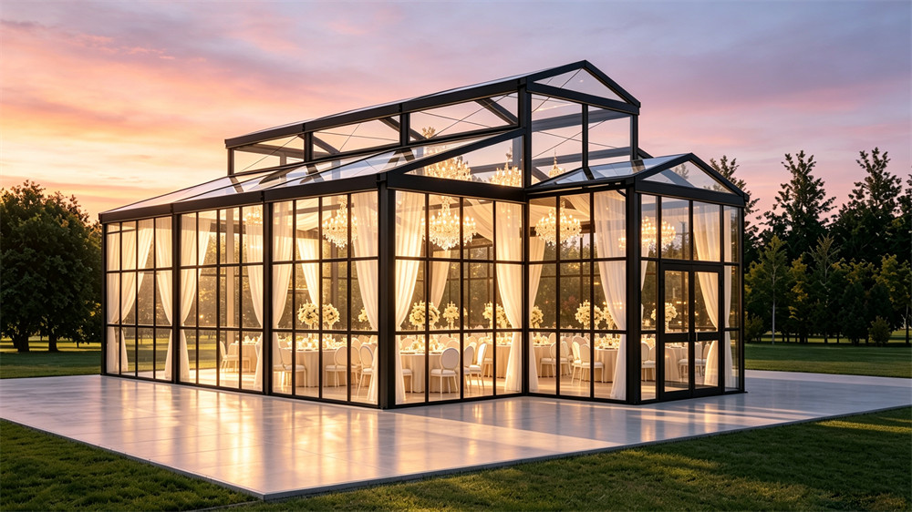12m Atrium Tent | Premium Glass Event Structure for Luxury Weddings & Commercial Venues