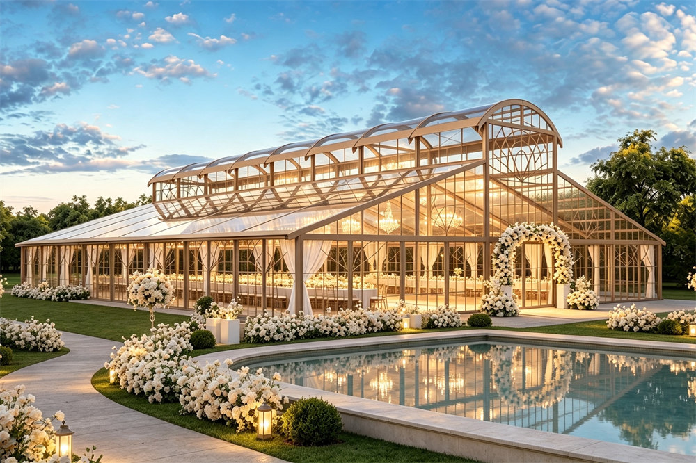 30m x 40m x 4m Arched-Roof Atrium Tent with Glass Walls for Weddings & Events