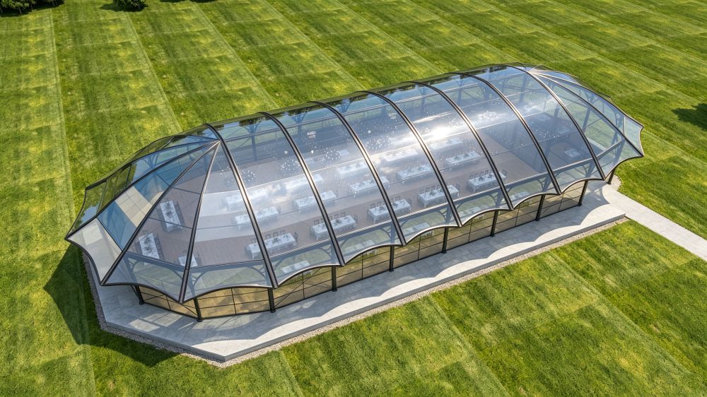 20mx50m Curved Atrium Tent with Transparent Roof for Weddings & Events
