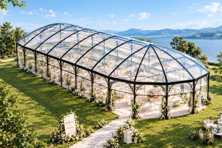 20m x 50m Wedding Atrium Tent with Transparent PVC Roof and Optional Glass Walls